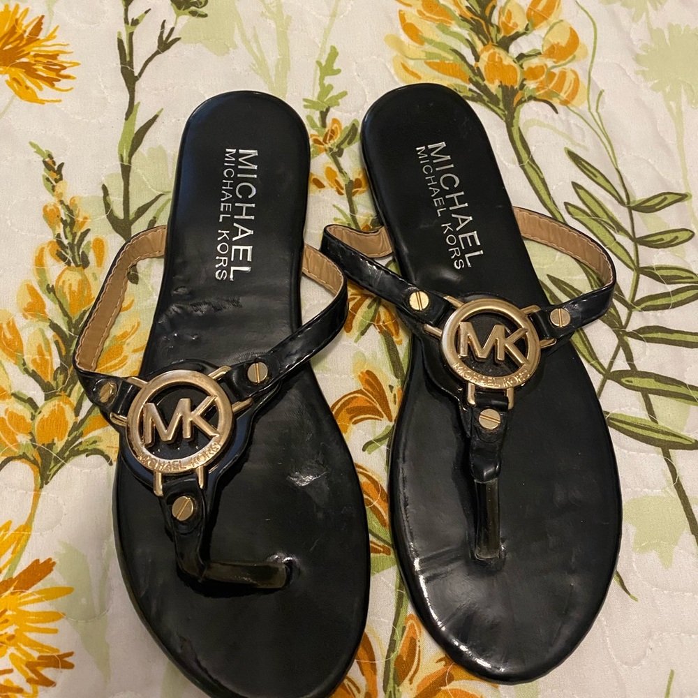 Michael Kors Black Sandals with Gold Logo